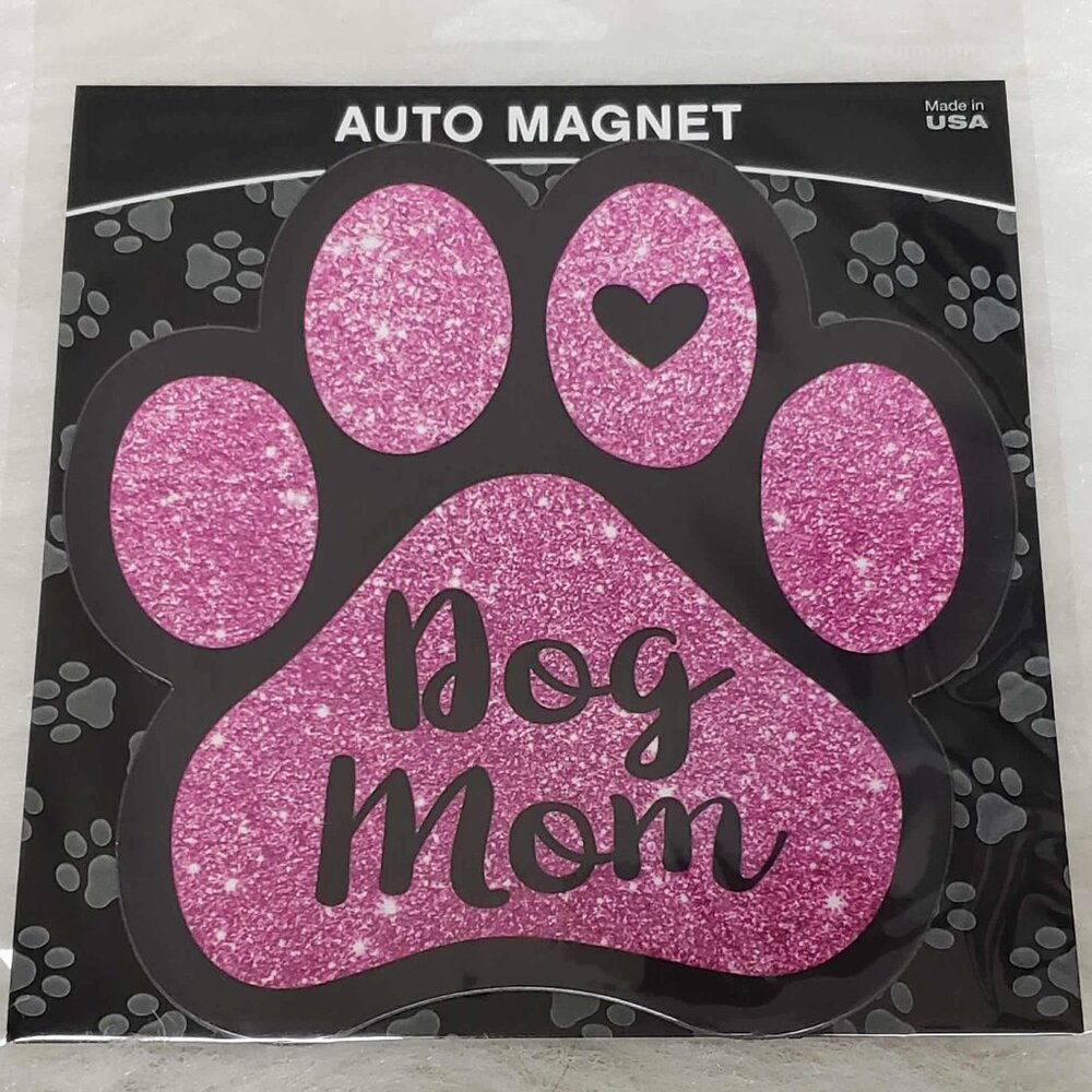 🐾 Large "DOG MOM" Paw-Shaped Pink Glitter Auto Car Refrigerator Magnet